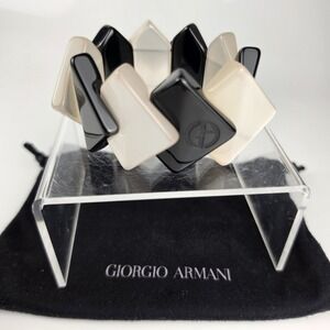 Vintage Giorgio Armani Geometric Resin Block Bracelet Logo w/Dustbag Black White